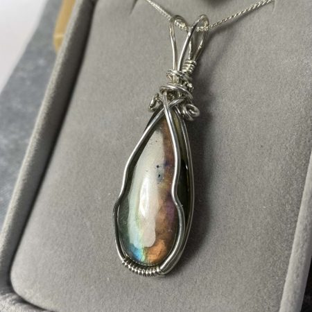 Beautiful flashy labradorite wrapped in sterling silver wire, pendant