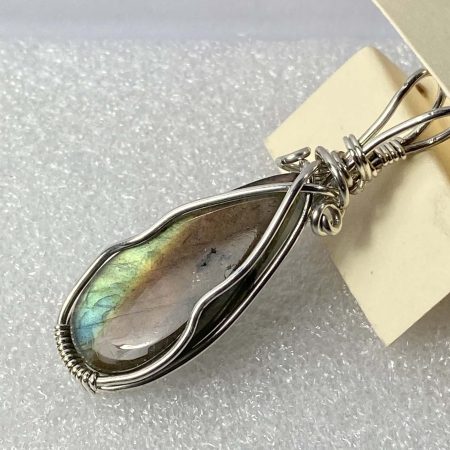 Beautiful flashy labradorite wrapped in sterling silver wire, pendant