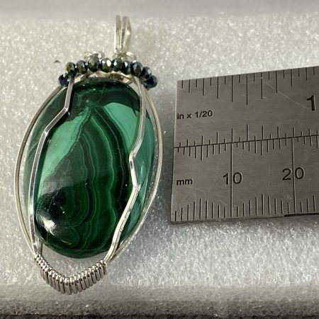 Stunning large malachite wrapped in sterling silver wire, pendant