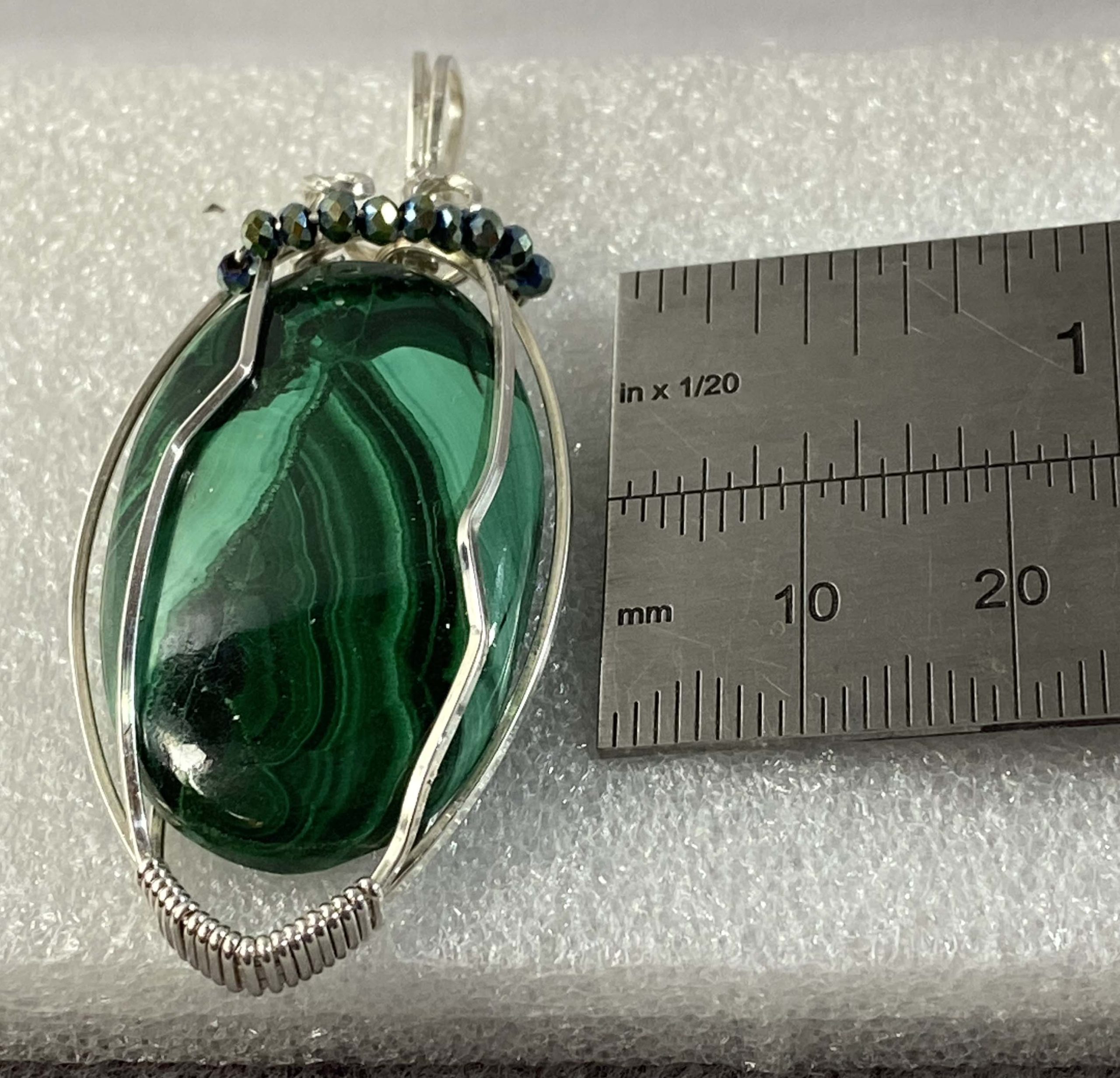 Stunning large malachite wrapped in sterling silver wire, pendant