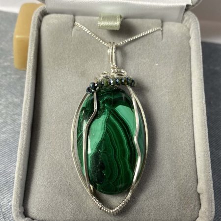 Stunning large malachite wrapped in sterling silver wire, pendant