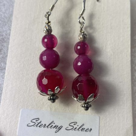 Summery deep pink agate necklace and earrings set in sterling silver