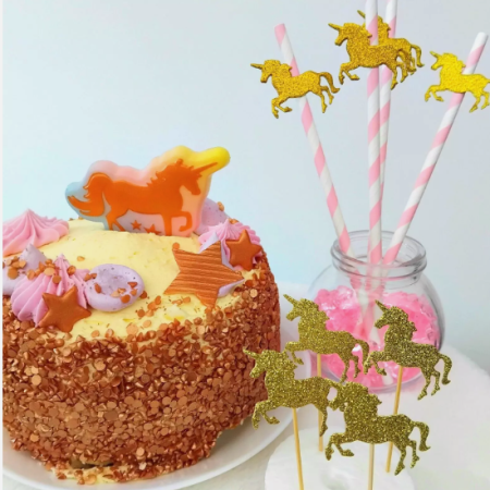 Gold Glitter Unicorn Straws, Unicorn Table Decor,Unicorn cupcake toppers,Unicorn cake toppers