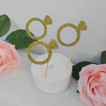 Engagement Straws,Gold Engagement Cupcake Toppers,Ring toppers