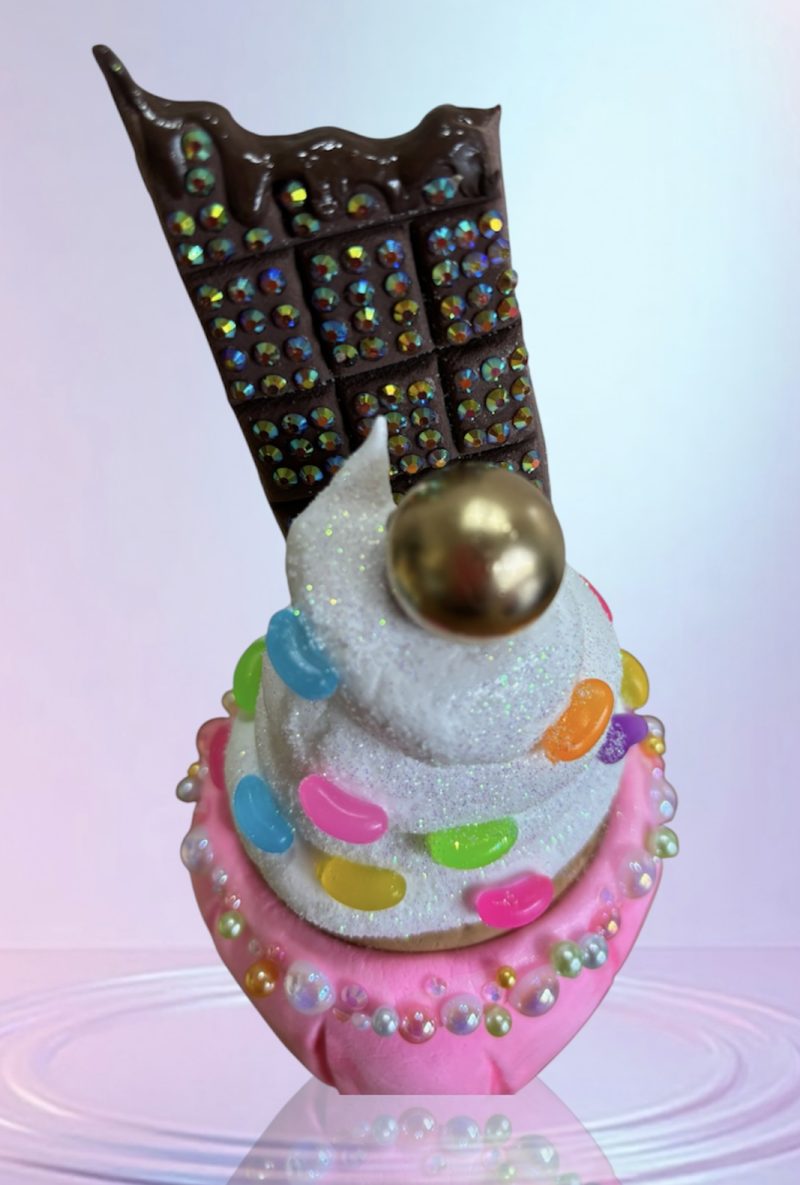 Unique Ice Cream Fairy Cake with Chocolate and Jelly Beans handmade from clay