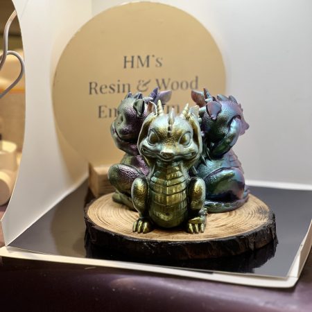 Beautiful Dragons Set Of 3 on wooden platform. Fantastic for any room in your home!