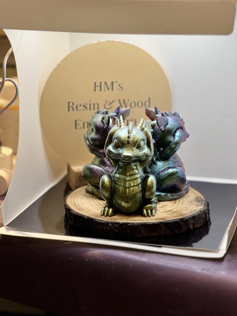 Beautiful Dragons Set Of 3 on wooden platform. Fantastic for any room in your home!