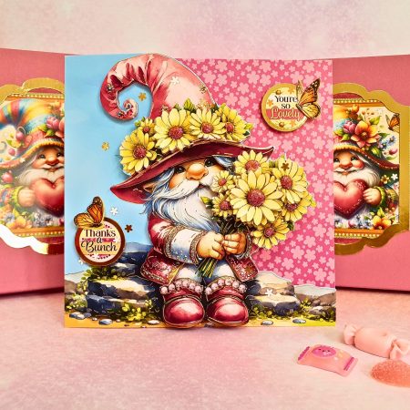 Thank You Card In A Box | Thanks A Bunch Decoupaged Card For A Gnome Lover | Boxed Thank You Card