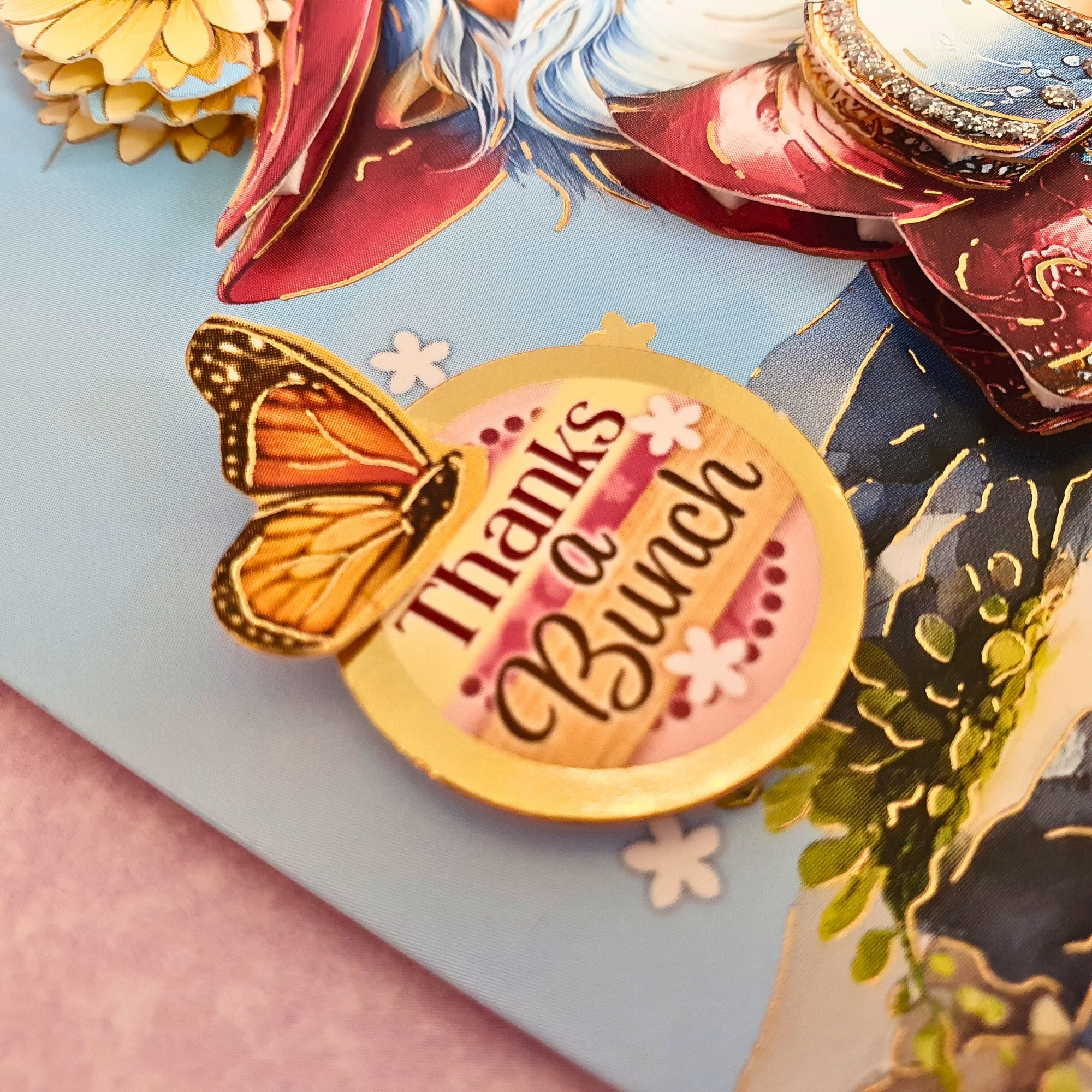 Thank You Card In A Box | Thanks A Bunch Decoupaged Card For A Gnome Lover | Boxed Thank You Card