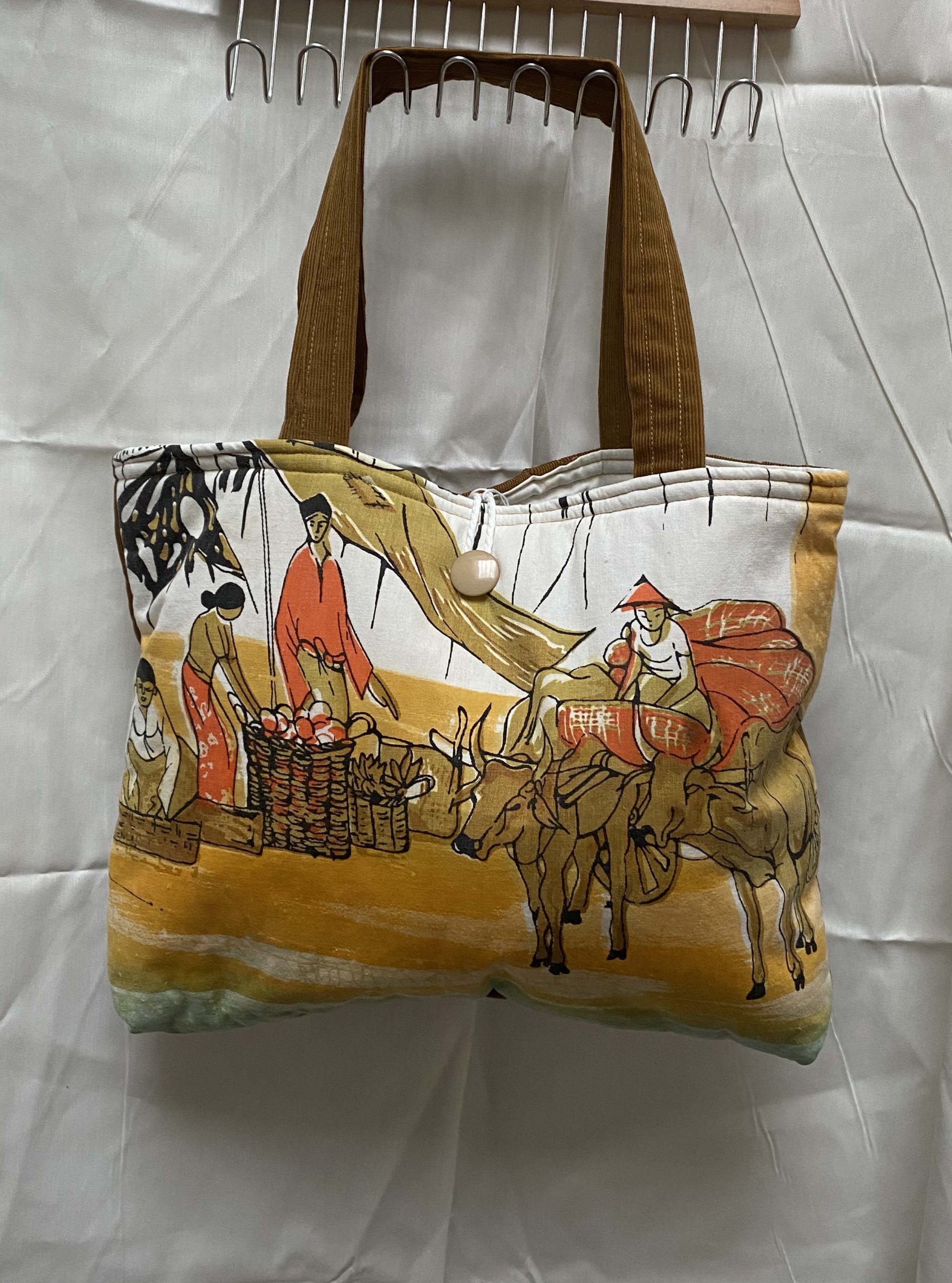Handmade tote bag, soft feel, front picture in summery colours