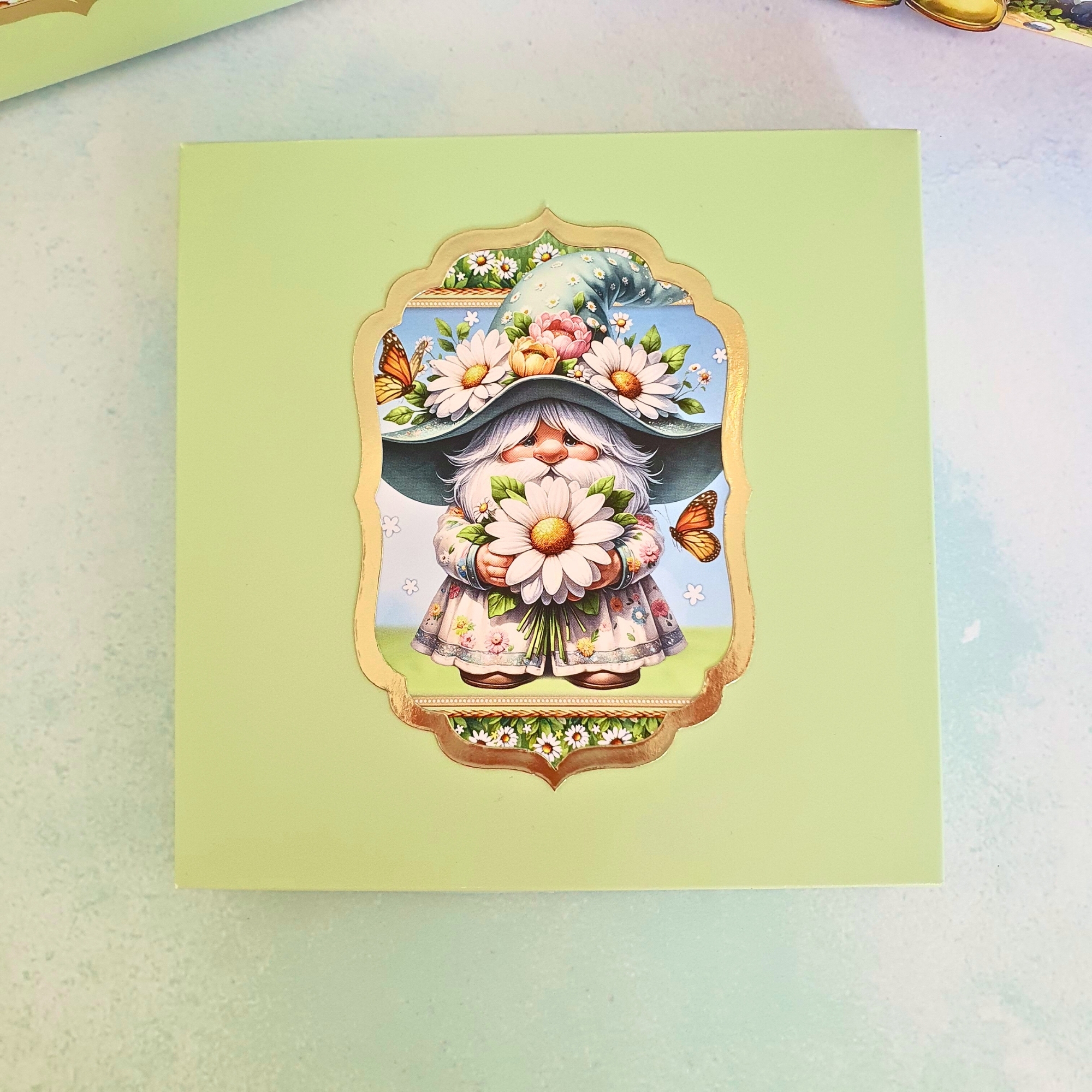 Get Well Soon Card In A Box, Gonk Decoupaged Card For A Gnome Lover, Boxed Gnome Card