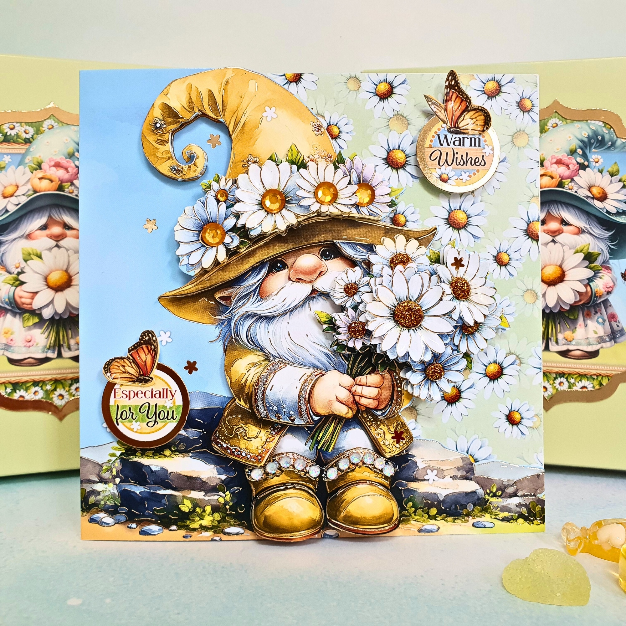 Get Well Soon Card In A Box, Gonk Decoupaged Card For A Gnome Lover, Boxed Gnome Card