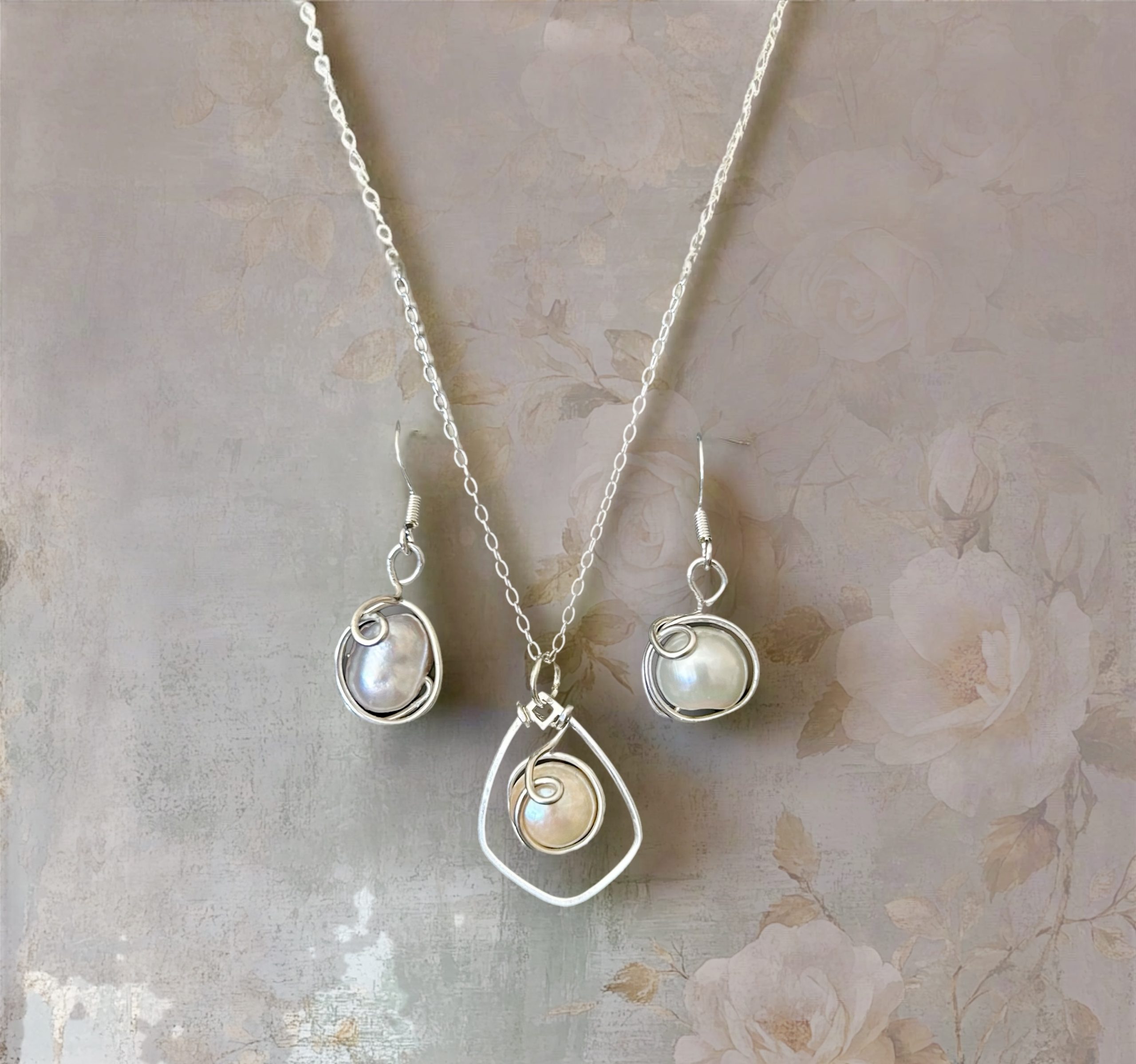 Sterling Silver Baroque Freshwater Pearl Necklace & Earrings Set