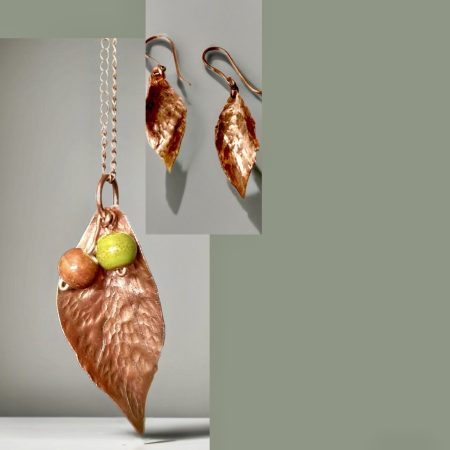 Oxidised Copper Leaf Necklace & Earrings Set