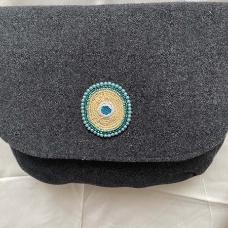 Handmade shoulder bag, pure wool with hand beaded motif on flap