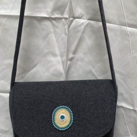 Handmade shoulder bag, pure wool with hand beaded motif on flap
