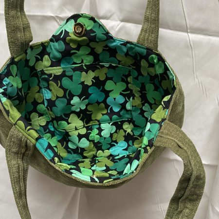 Hand made bag, soft feel, green velvety fabric
