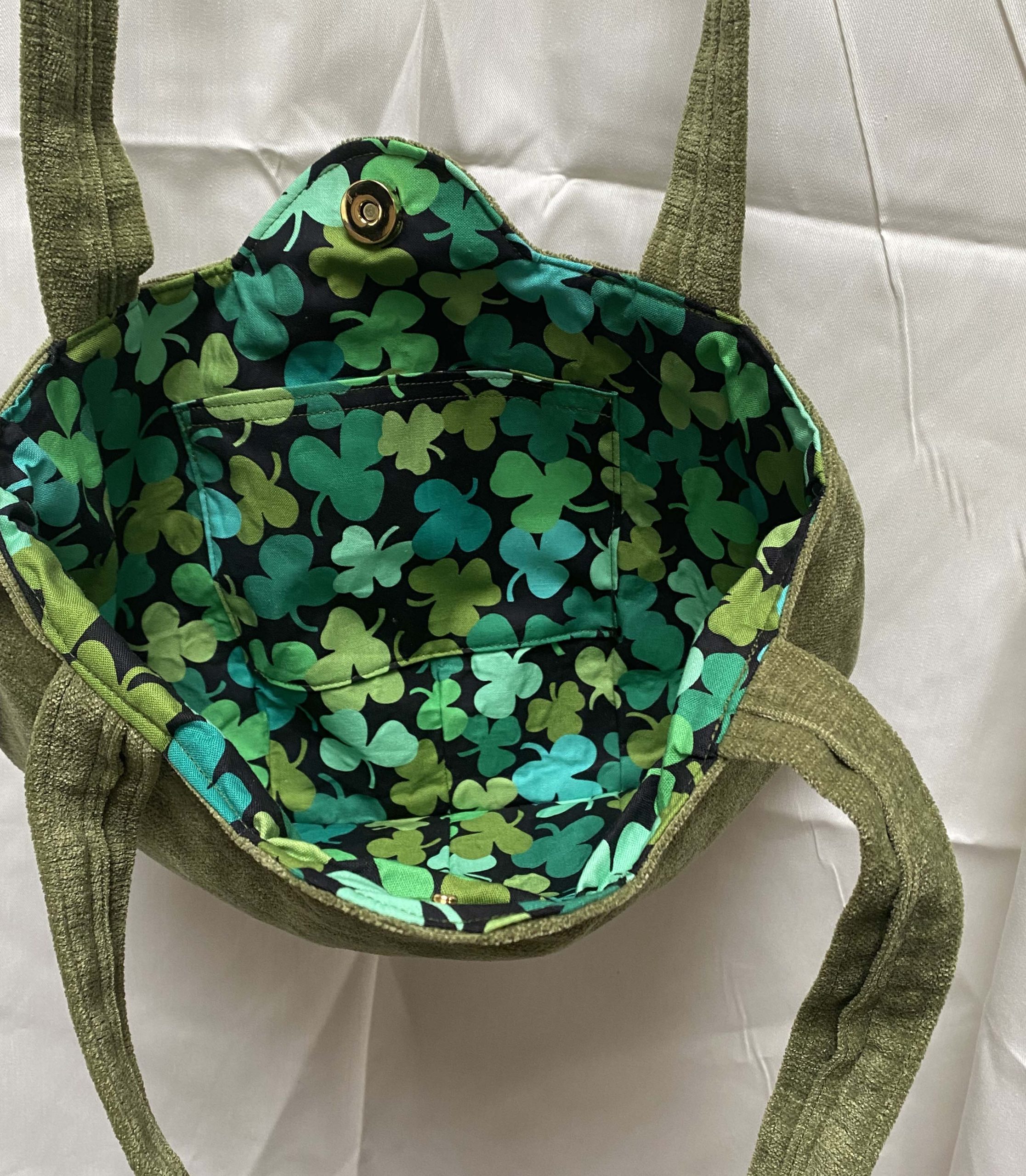 Hand made bag, soft feel, green velvety fabric