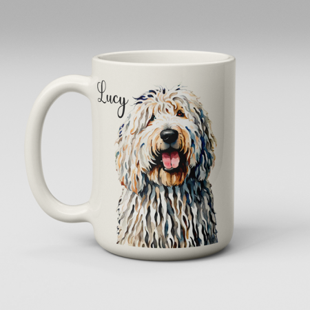 Komondor Dog Mug – Watercolor Style Personalized Coffee Cup – 11oz & 15oz – Free Shipping