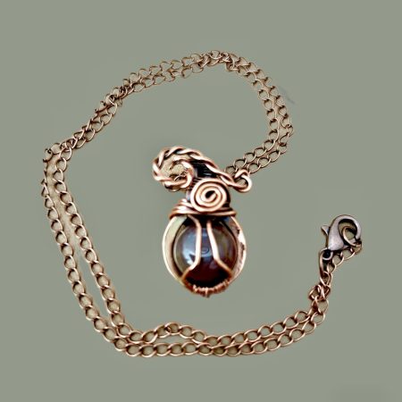 Oxidised Copper Semi Precious Aventurine Pendant Necklace - Stunning - 16” Chain