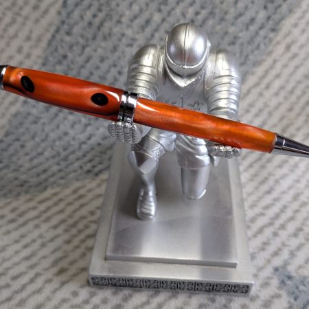 Euro twist ballpoint pen in orange acrylic with black lines and chrome fittings