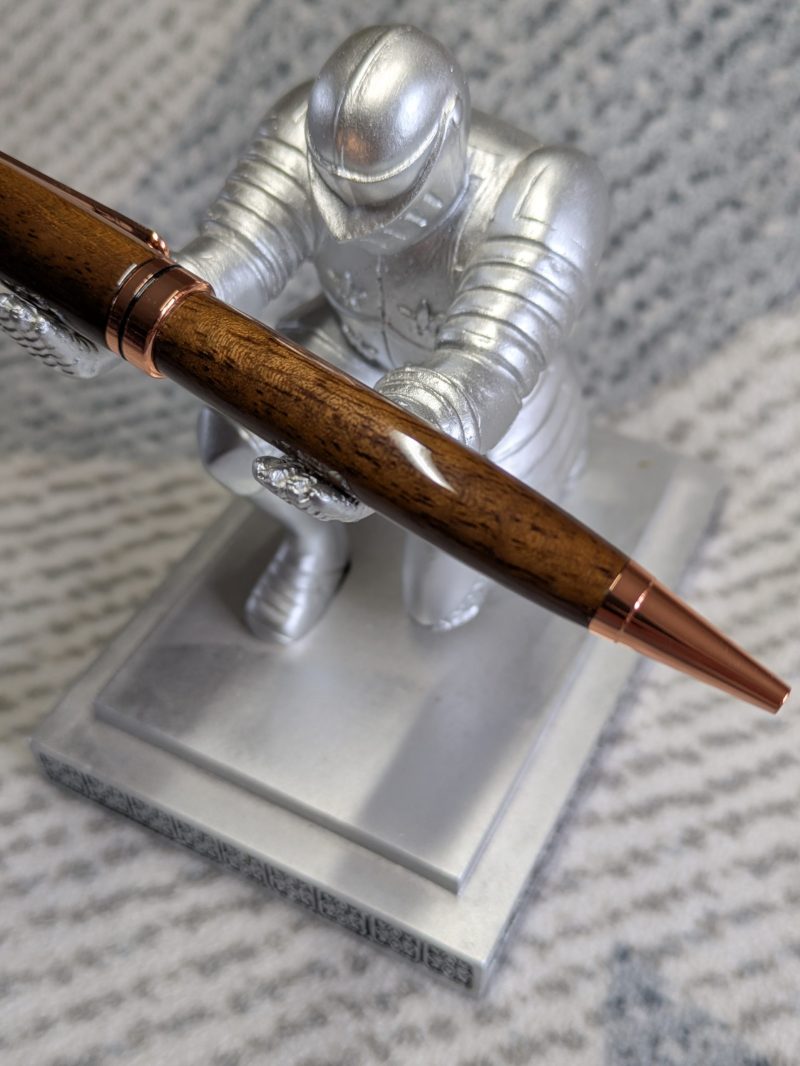 Euro twist wooden ballpoint pen made from walnut with rose gold coloured fittings