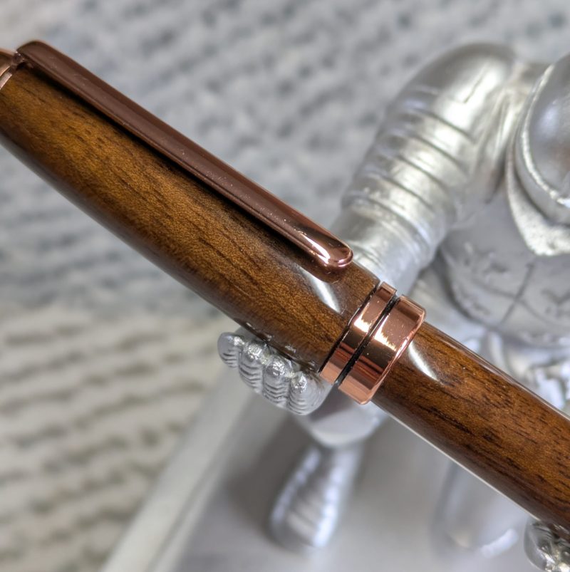 Euro twist wooden ballpoint pen made from walnut with rose gold coloured fittings