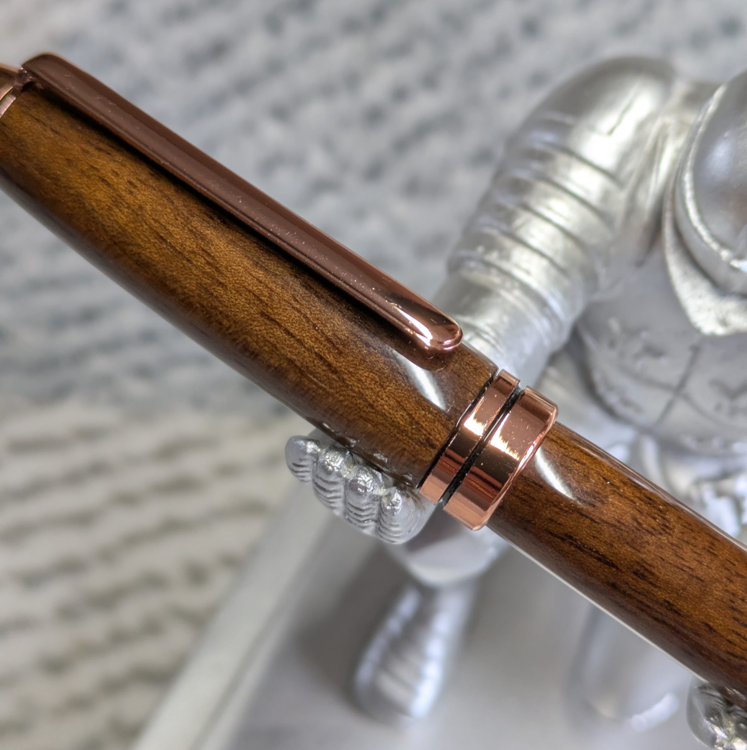 Euro twist wooden ballpoint pen made from walnut with rose gold coloured fittings
