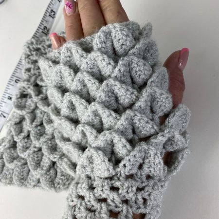 Handmade crocheted wrist warmer gray colour with a touch of glitter