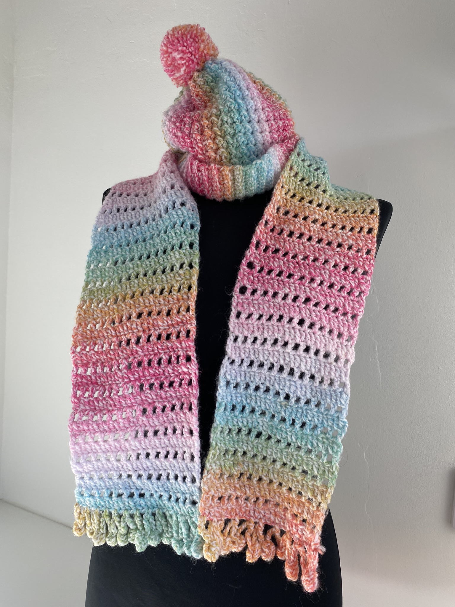 Hand crocheted kids scarf and hat set