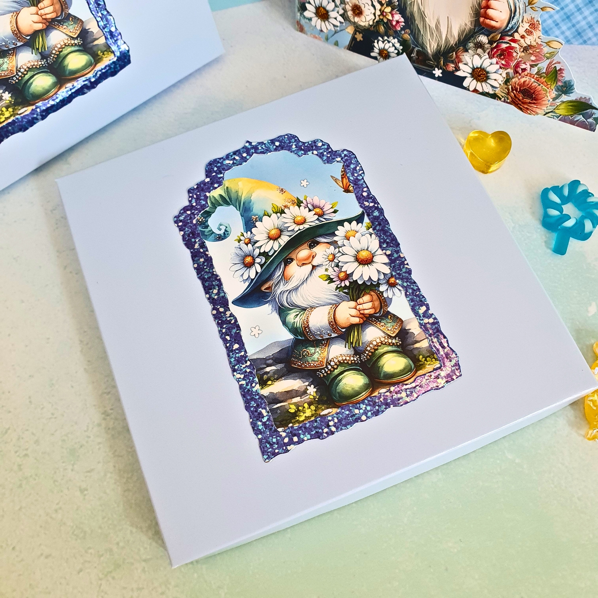 Gnome Birthday Card & Box, Decoupaged Card For A Gnome Lover, Boxed Birthday Card For Him