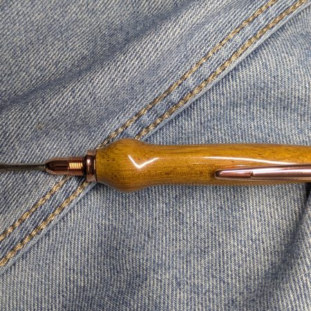 Seam ripper-unpicker made from Iroko with rose gold fittings
