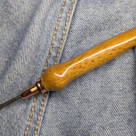 Seam ripper-unpicker made from Iroko with rose gold fittings