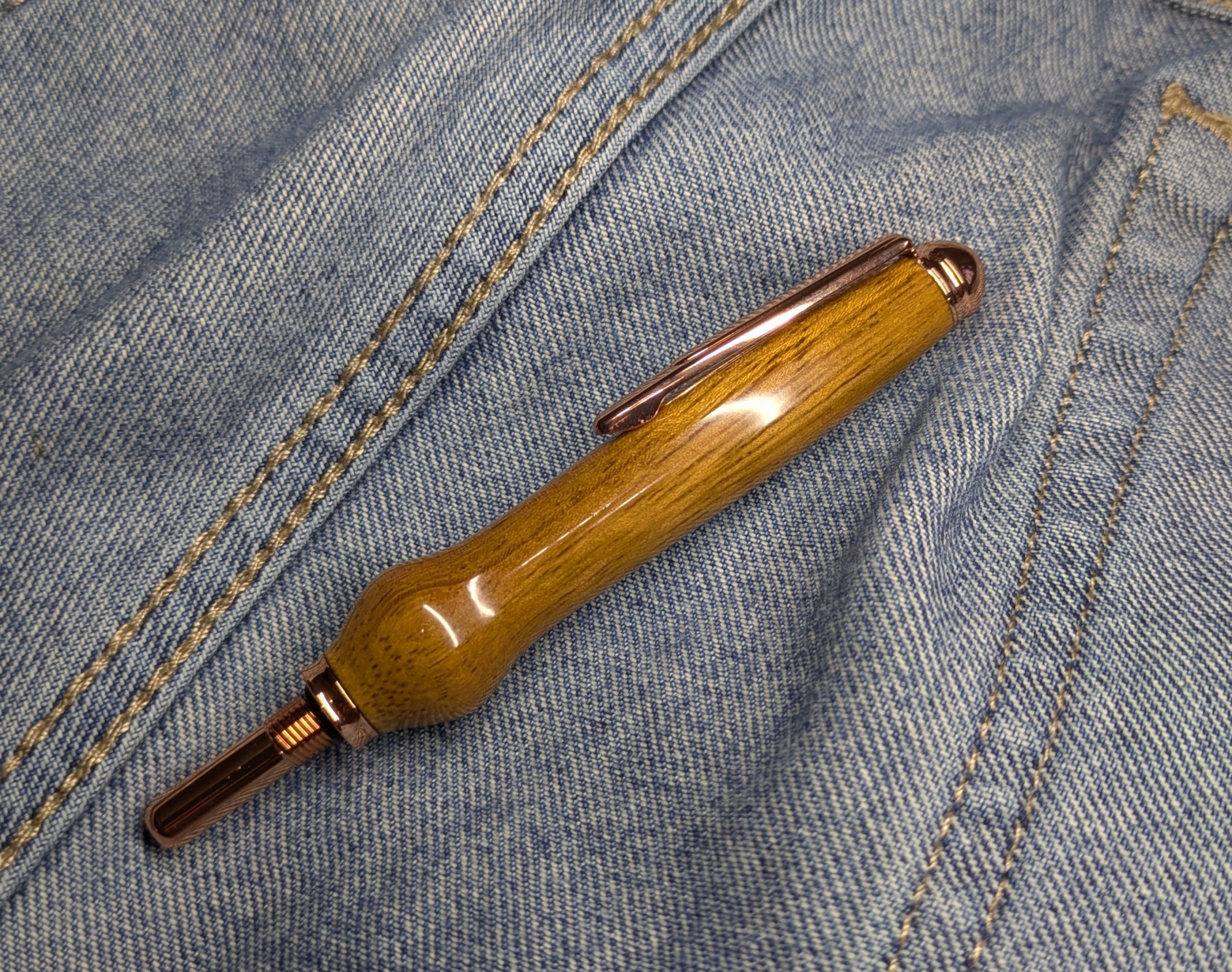 Seam ripper-unpicker made from Iroko with rose gold fittings