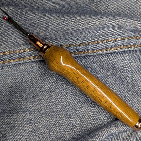 Seam ripper-unpicker made from Iroko with rose gold fittings
