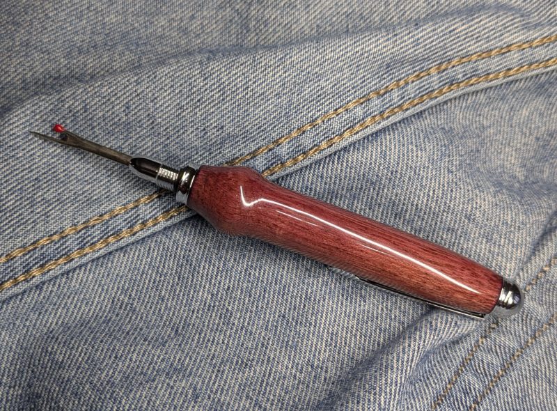 Seam ripper-unpicker made from purple heart with chrome fittings