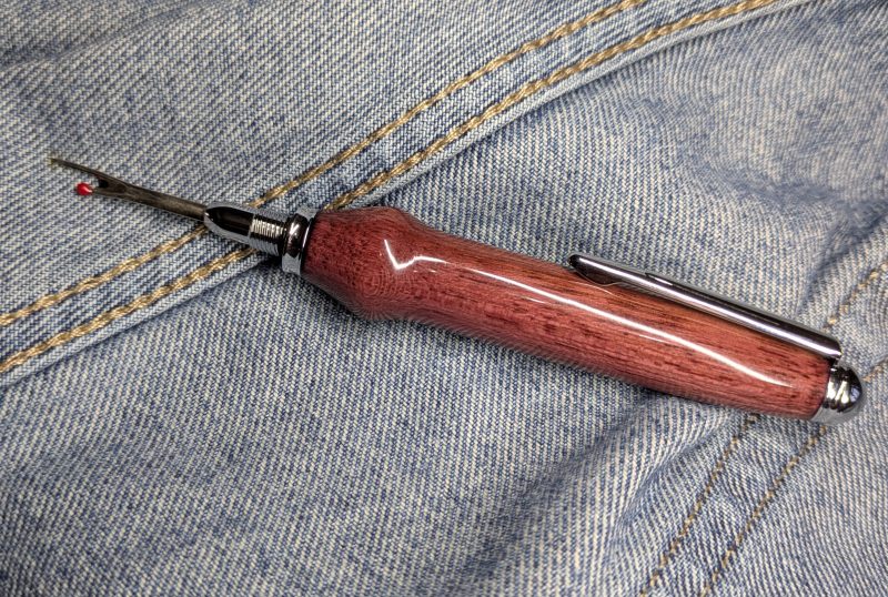 Seam ripper-unpicker made from purple heart with chrome fittings