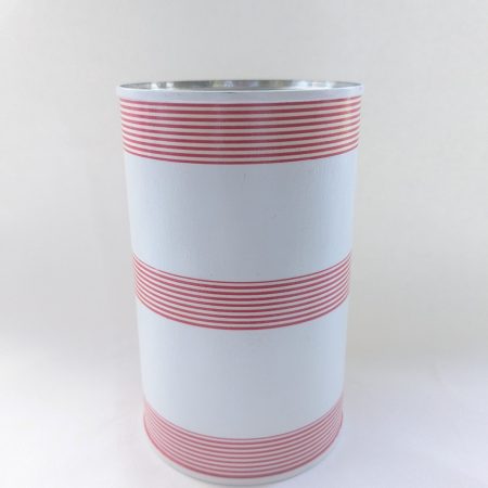 Striped storage tin. Upcycled, hand decorated