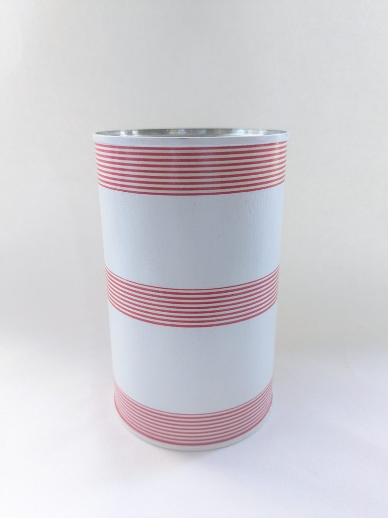 Striped storage tin. Upcycled, hand decorated