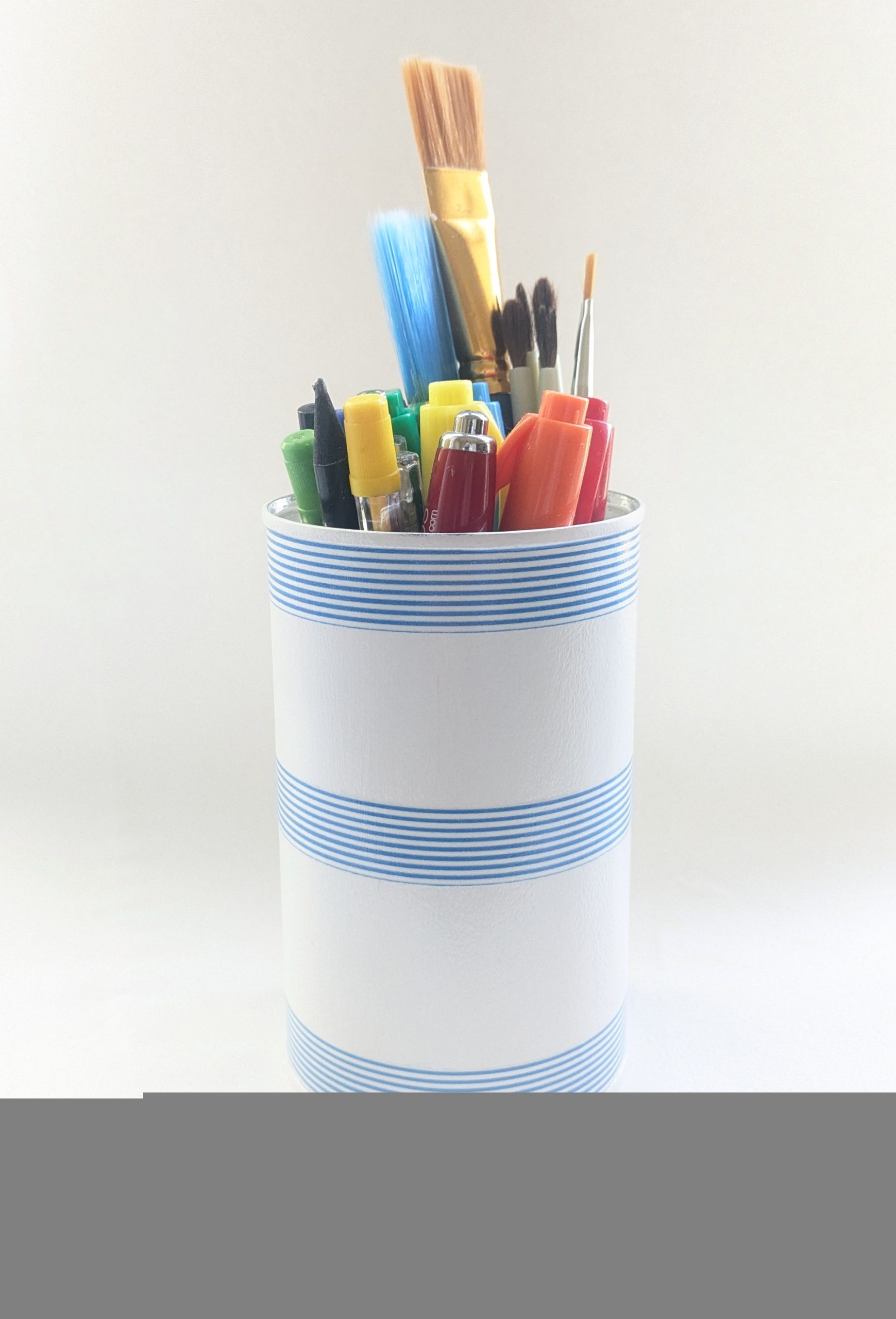 Striped storage tin. Upcycled, hand decorated