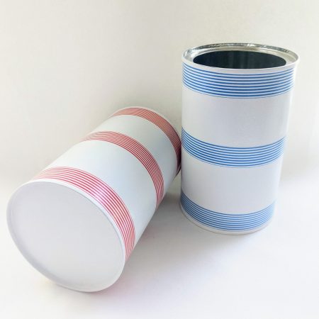 Striped storage tin. Upcycled, hand decorated