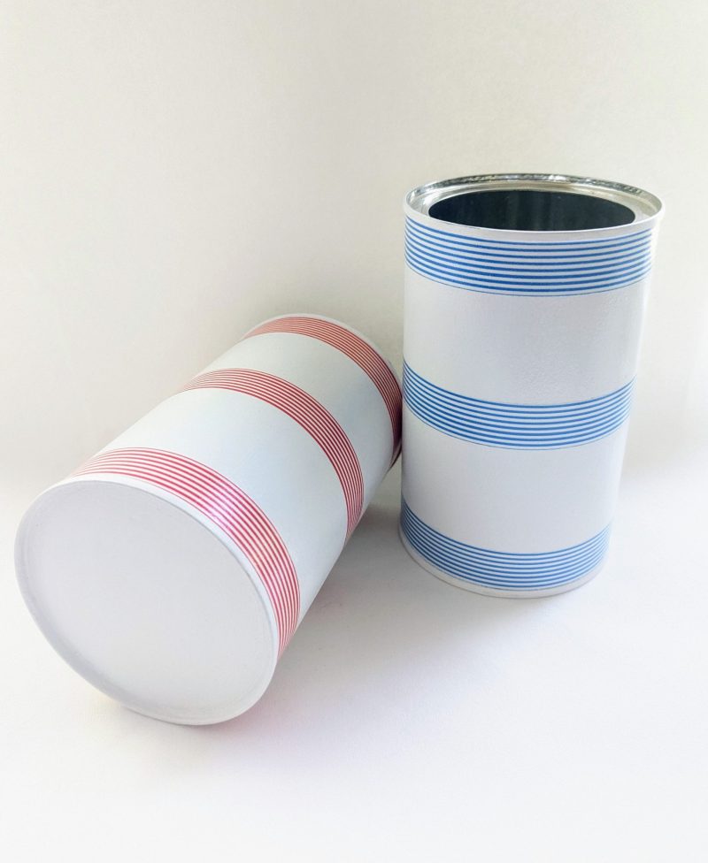 Striped storage tin. Upcycled, hand decorated