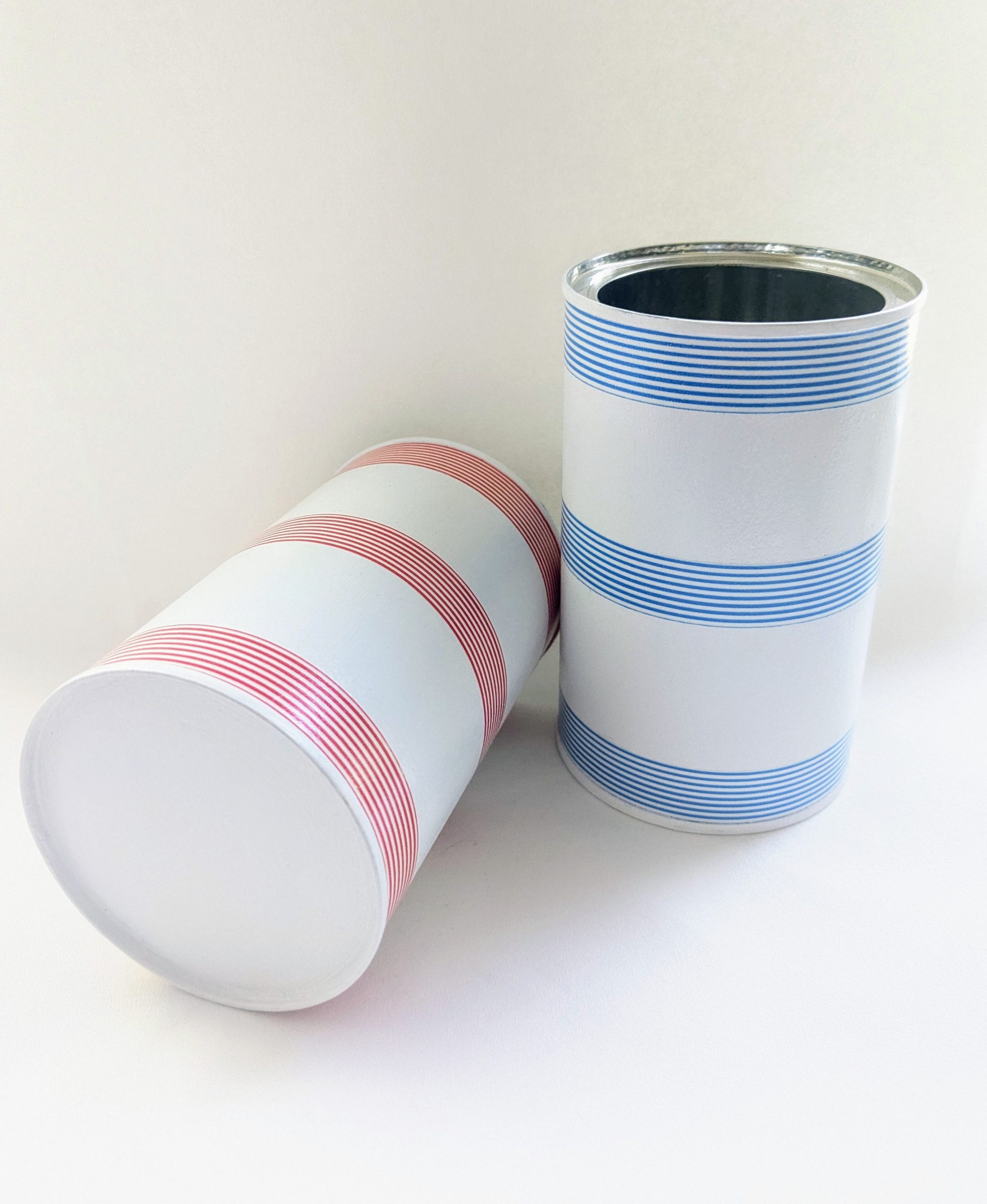 Striped storage tin. Upcycled, hand decorated