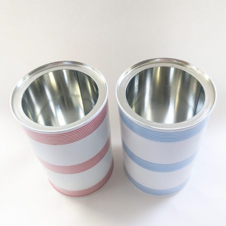Striped storage tin. Upcycled, hand decorated
