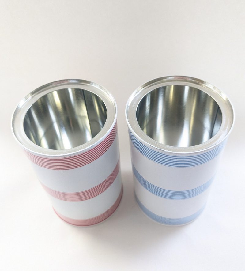 Striped storage tin. Upcycled, hand decorated