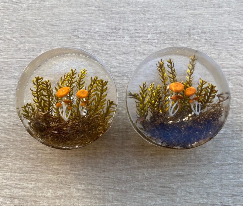 Pair of woodland, mushroom drawer knobs for nature inspired rooms