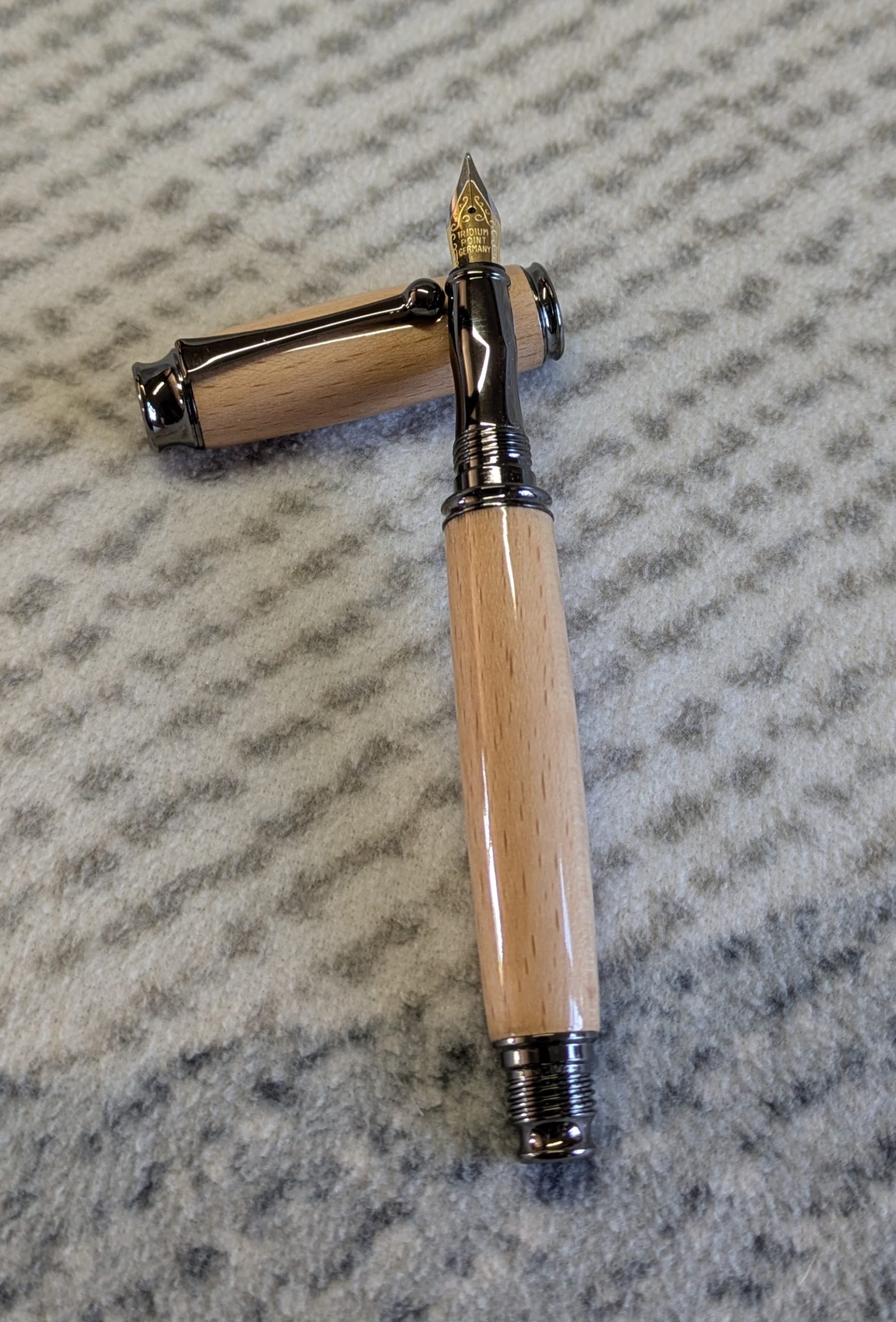Wooden Omega-style fountain Pen Made from beech wood, with gun metal fittings
