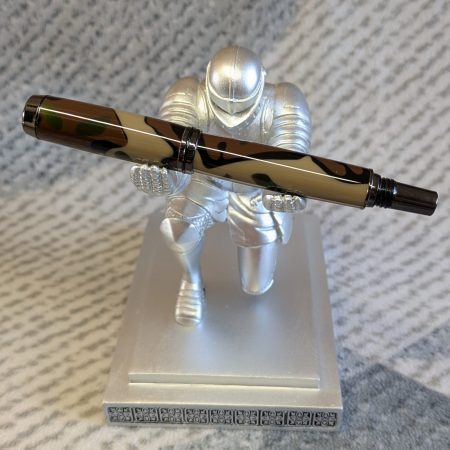 Acrylic Jr Gentleman-style fountain pen made from camouflage coloured acrylic with gun metal fitting