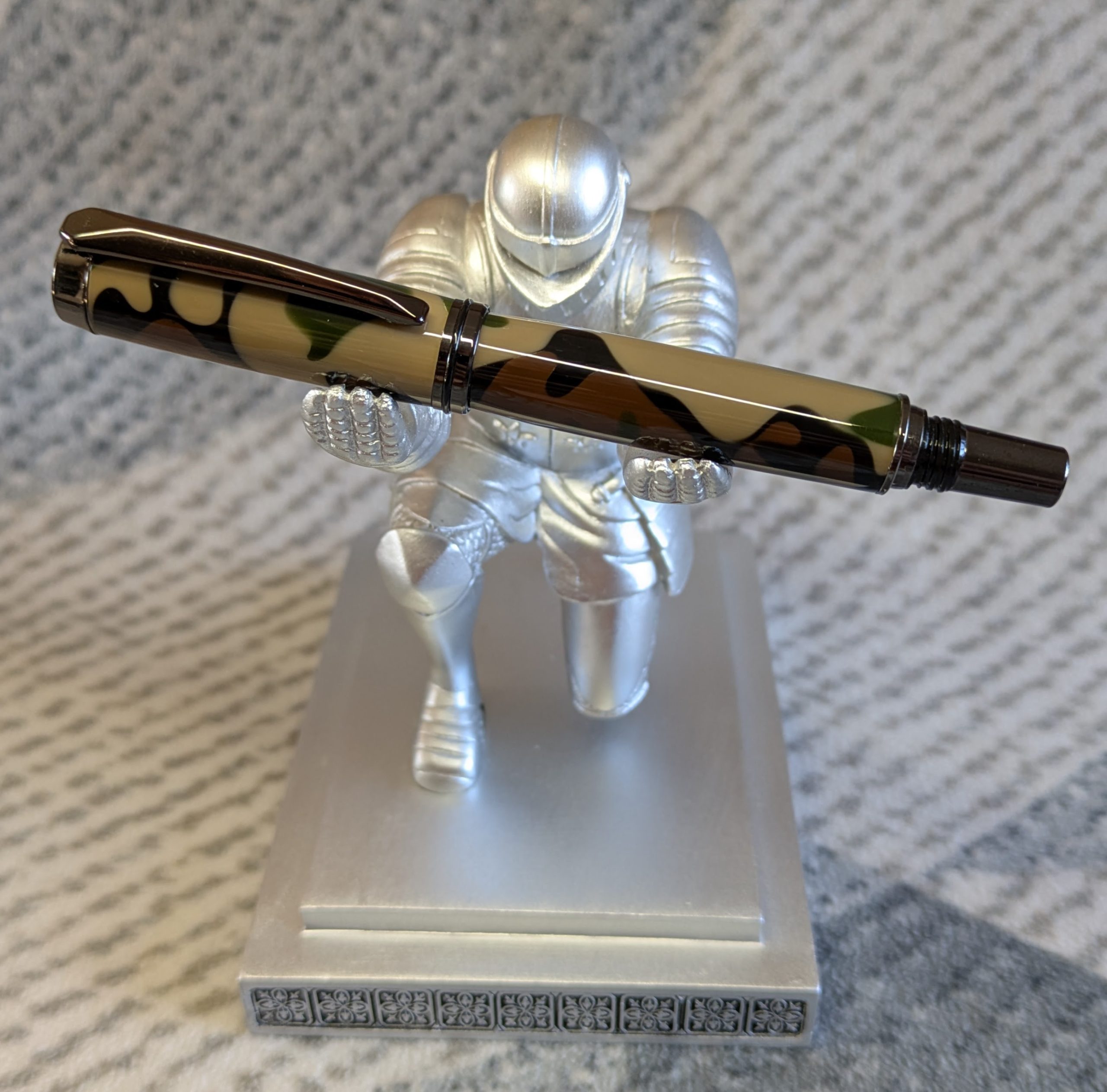Acrylic Jr Gentleman-style fountain pen made from camouflage coloured acrylic with gun metal fitting