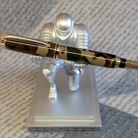 Acrylic Jr Gentleman-style fountain pen made from camouflage coloured acrylic with gold fittings